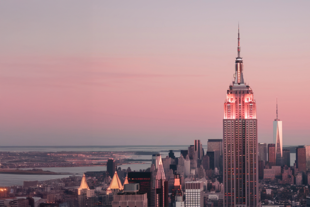 Empire State Building in New York City at sunset, symbolizing advanced commercial building security solutions for iconic skyscrapers.