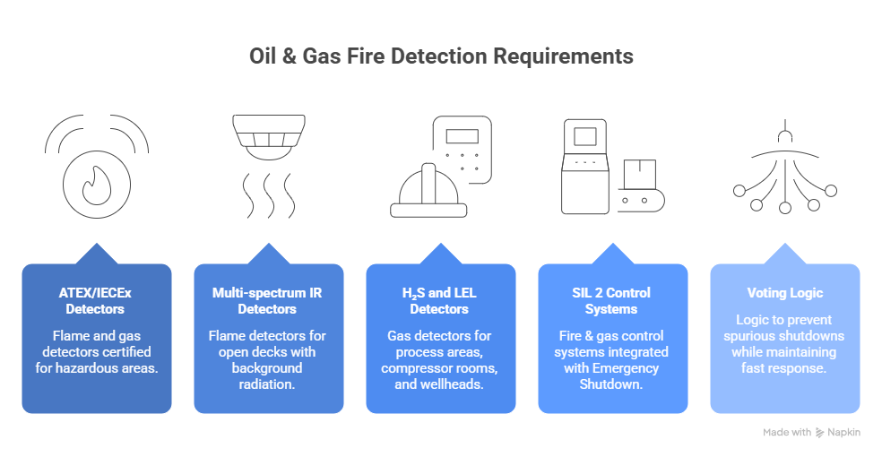 Fire detection requirements for oil and gas