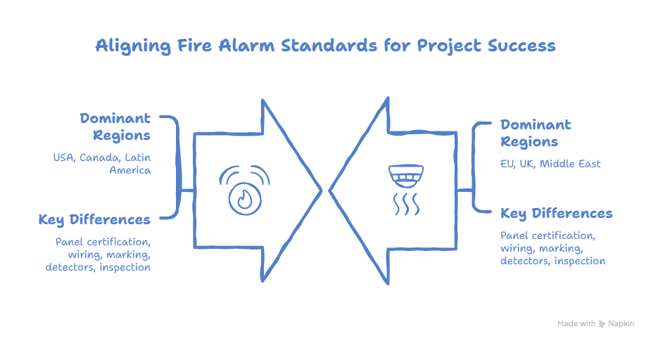 Fire alarm standards comparison diagram
