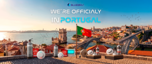 Blue BMS is officially in Portugal - campaign banner with Lisbon skyline and Portuguese flag