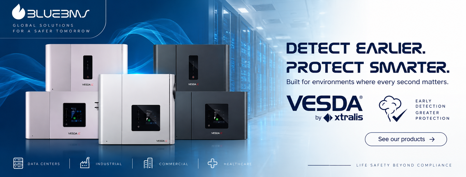 VESDA aspirating smoke detection system by Xtralis - early fire detection solution from Blue BMS